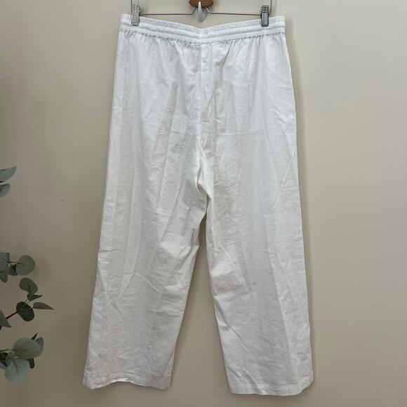NWT J.Crew Women's White Linen Blend Drawstring Wide Leg Pants Size 14 - Picture 2 of 11